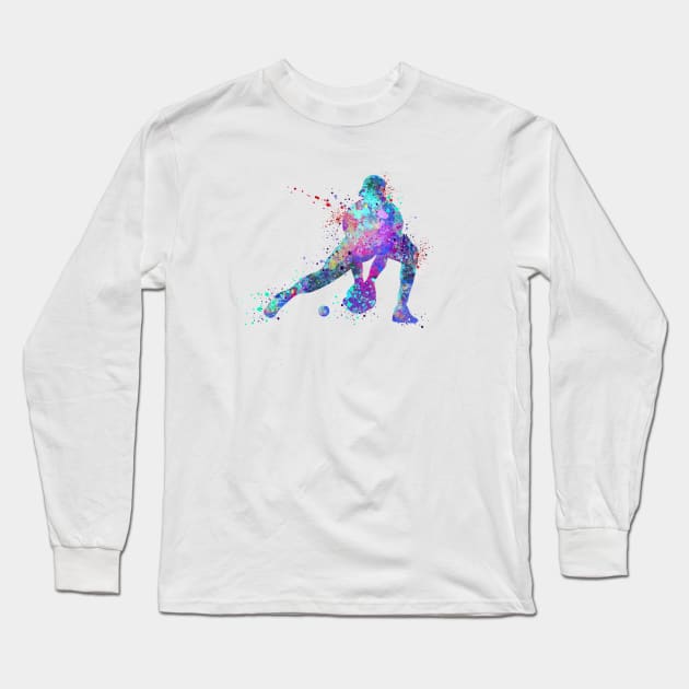 Boy Baseball Catcher Watercolor Silhouette Long Sleeve T-Shirt by LotusGifts